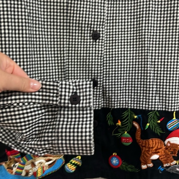 Lemon Grass - XL, Black and White Checkered Shirt Embroidery, Kitties - Picture 3 of 8